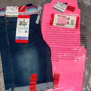 Girls 2x pack skinny shorts Blue and Pink Jeans SIZE M (9/10)
